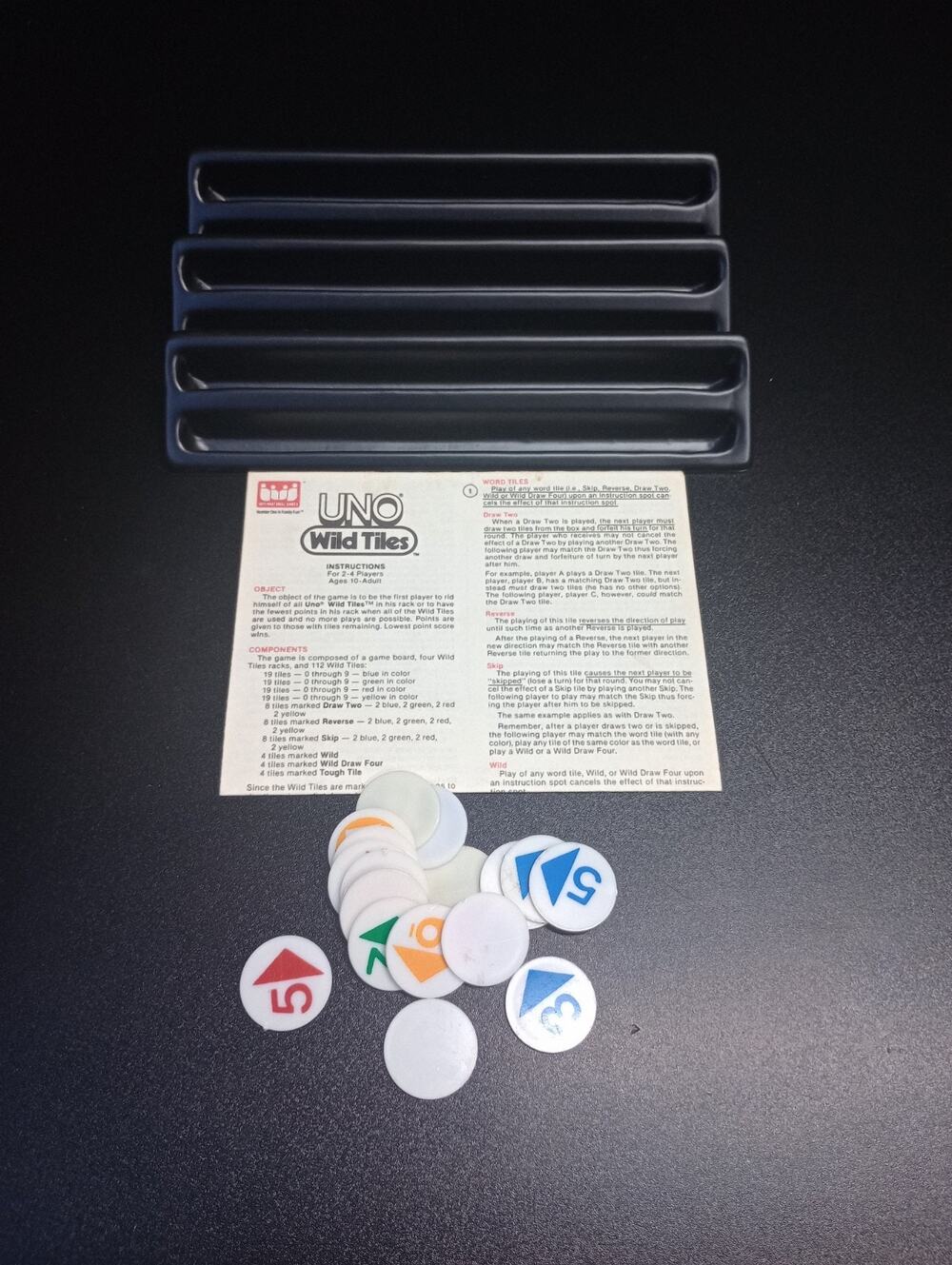 1984 UNO Wild Tiles Board Game extra pieces